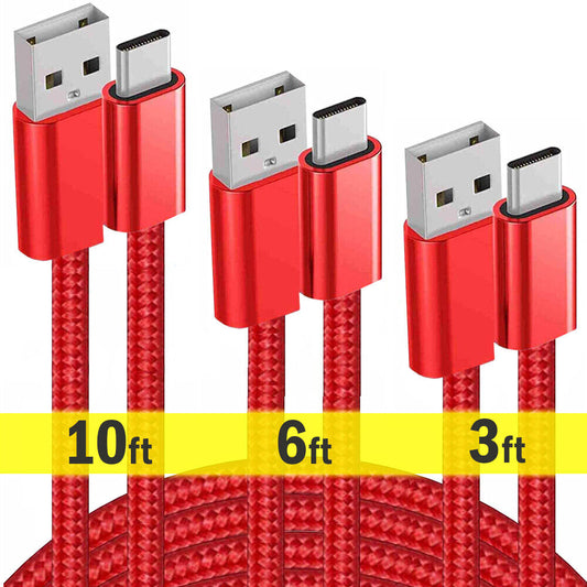 Fast Charger Cable Cord Charging SYNC Data - 3Pack Braided USB C Type-C 3 6 10FT