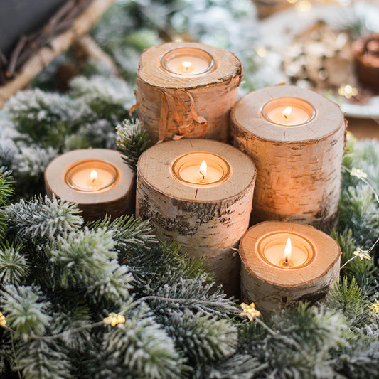 Rustic Wooden Birch Candle Holder for Home Decor and Table Centerpieces