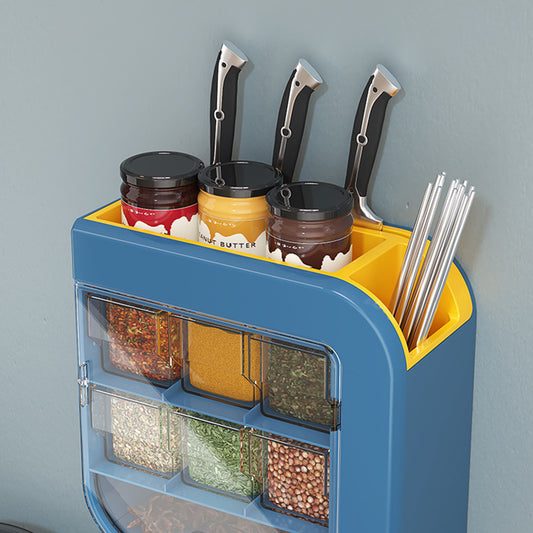 Kitchen Knife Holder Condiment Seasoning Shelf Salt Shaker Multifunctional Wall-Mounted Tableware Storage Box