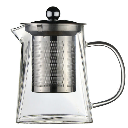 Square Glass Stainless Steel Filter Teapot