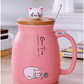 Ceramics Cat Mug With Lid and Spoon